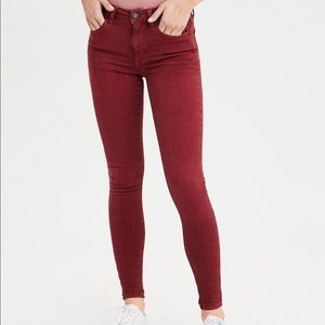 ae red skinny jeans